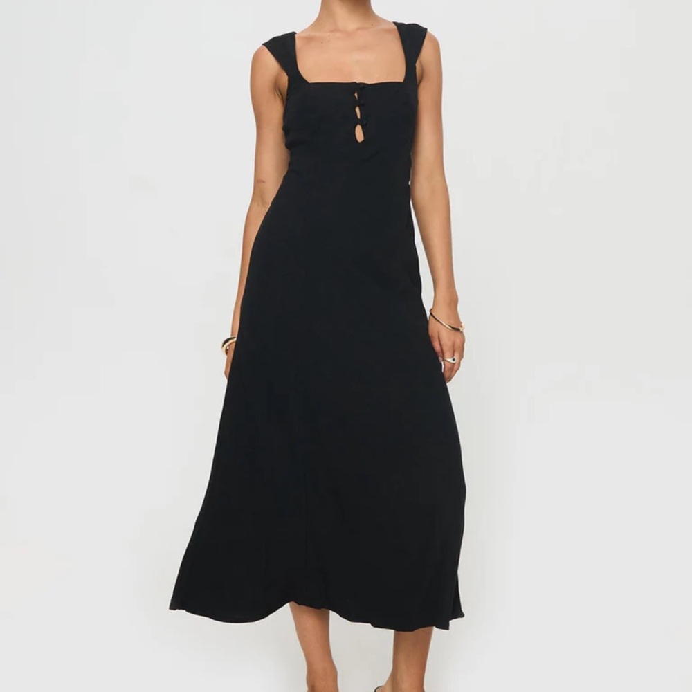 Princess Polly CHOSEN GIRL LINEN BLEND MIDI DRESS BLACK - Picture 6 of 10